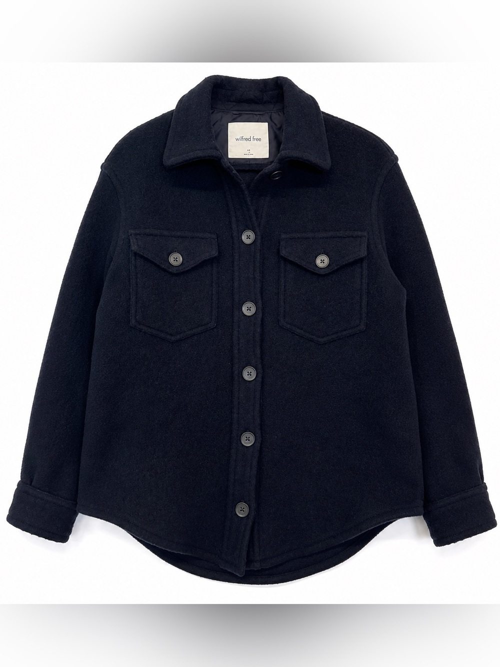 Aritzia Wilfred Free Ganna Shirt Jacket Merino Wool Navy Blue Size XS Shacket